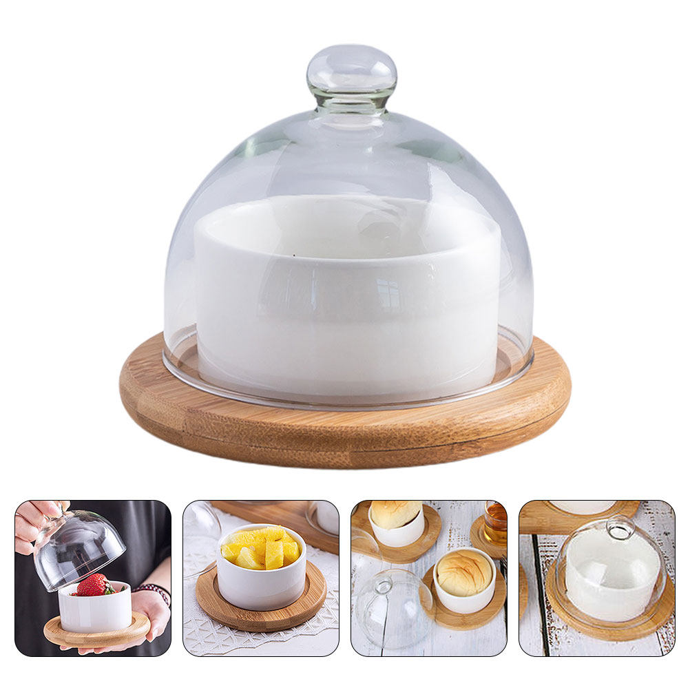 Plastic Dome Clear - Ceramic Salad Bowl Set with Clear